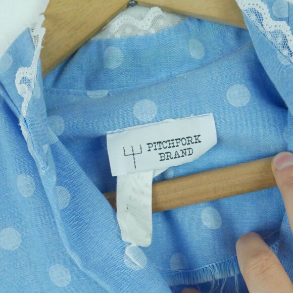 Vintage Medium Dress Set FLAWS Prairie Western Polka Dot Pioneer Puff Sleeve 80s - Picture 5 of 12